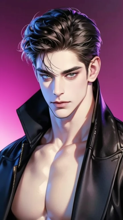 (  thong,4K,8k, highres, masterpiece:1.2), ultra-detailed,(realistic,photorealistic,photo-realistic:1.37),36-year-old man,3 day beard,Cute anime ,Portraits,strong,Masculine, dark hair,sharp jaw,  mesmerizing eyes  , perfectly combed hair, cool anime outfit...