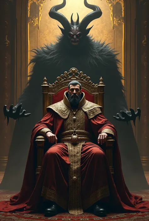 The king on the throne with his demonic shadow