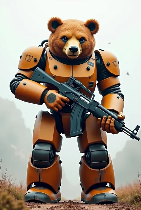 A giant bear-shaped robot with AK-47 