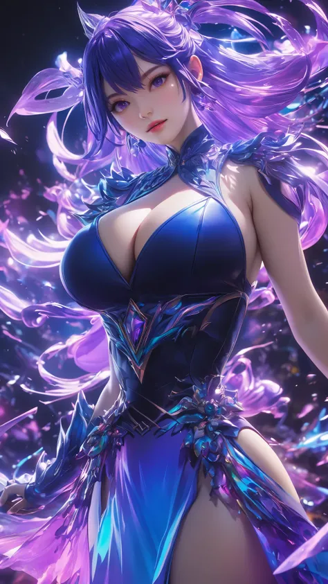 woman、Blue Goblin、Purple Mist,  ray tracing,  masterpiece,ultimate、  top quality ,  super quality next to each other , irrational detail , best light,  sharp,  sharp image,,  Details, extremely  Details,  Hi-Res, 16k, 超 Hi-Res,  particle effects  , Beautif...