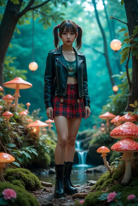 ultra-realistic, photorealistic, dramatic scene, shadow, global-illumination, solo, 1 girl\(Japanese famous young idol girl, very beautiful fragile Japanese, detailed face skin texture, Clear and fair complexion, wearing a punk rock outfits with studded le...