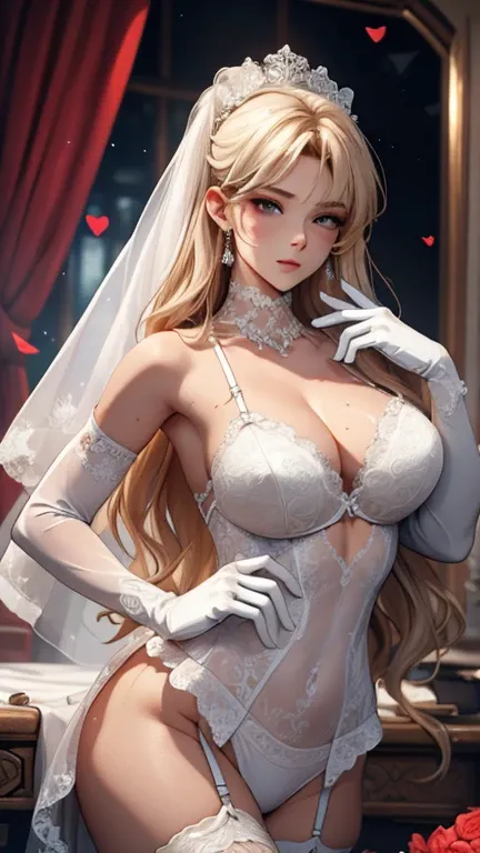 , sensor ,  Masterpiece,  Games,  view from the top of the viewer ,  Masterpiece,  Games, very beautiful,  very shy , sweat, SLIM SEXY WEDDING LINGERIE, White Lace Gloves