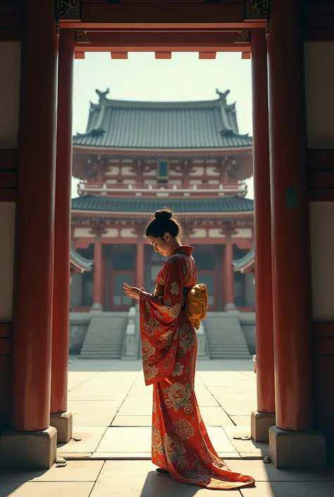 Japanese woman, an entrance to a building, That woman peeing, That woman in the kimono