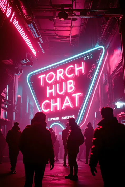 there is a pink light that says 3D "TORCH HUB CHAT" highly detailed textured 8 k, highly detailed textured 8k, harsh neon lights, thick neon lights