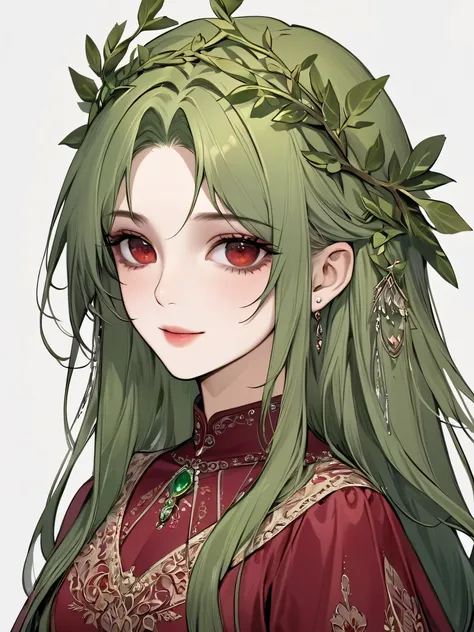 (extreamly delicate and beautiful:1.2), 8K,(masterpiece:1.0),(best_quality:1.0), 1 girl, and intricate detailing, Enlarged textures, and intricate detailing, finely eye and detailed face, and intricate detailing, green long hair, (sweet smiley), Perfect ey...