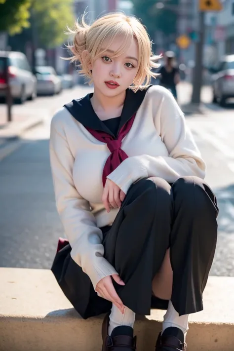 （（  Black hair with bangs    、  Himiko Toga、Completely  、  Dark Eye Shadow  、  dark eyeliner、  pants、  twin tails、Cultural Festival、  thin eyebrows、  black socks、））、(((Completely ))),,  nudes, nsfw,    standing with legs crossed  ,     Spreadlegs, Cranny, ...