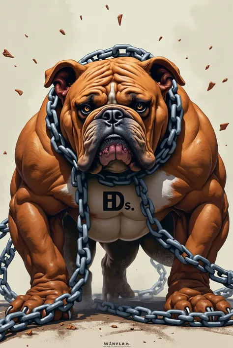 A cover with a bulldog dog with the initials B D S biting chains that is a tough dog