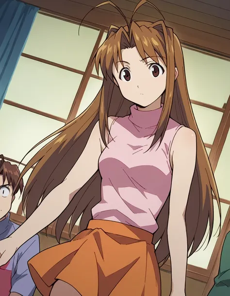 score_9, score_8_up, score_7_up, source_anime,
narunarusegawa, naru narusegawa, long hair, brown hair, antenna hair, brown eyes,
skirt, sleeveless, miniskirt, turtleneck, sleeveless turtleneck,
indoors,
looking at viewer, dutch angle, cowboy shot,