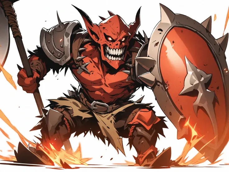  high resolution , red goblin with axe and shield white background 