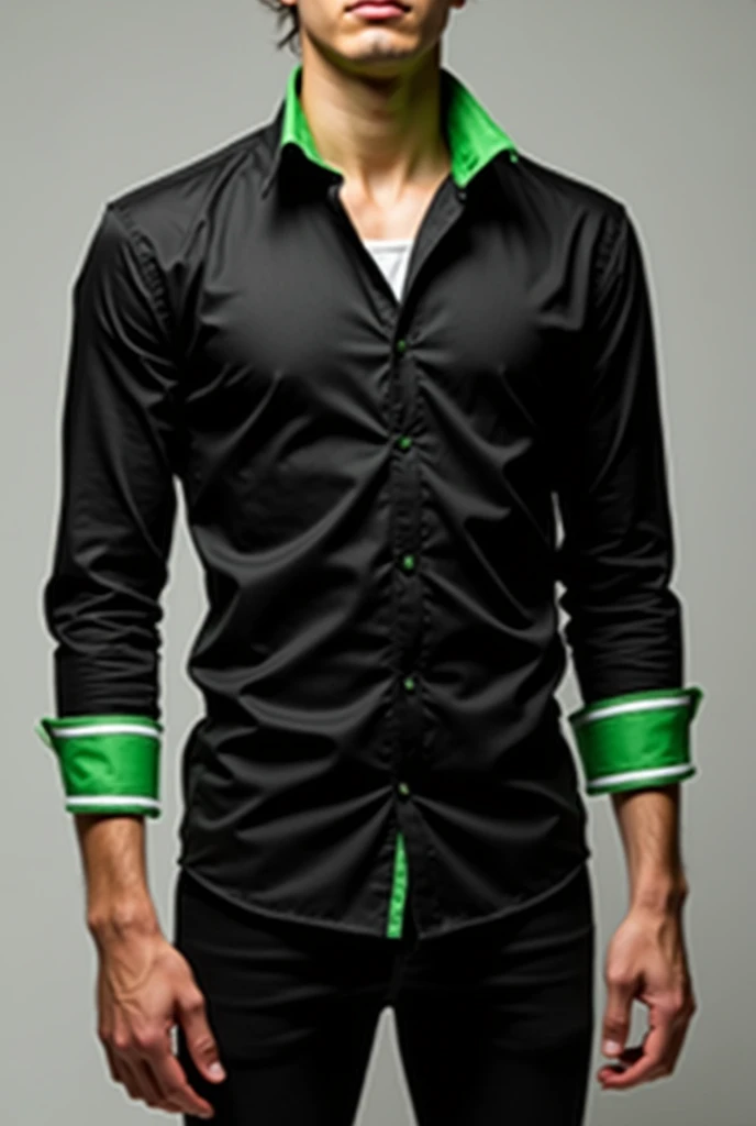 Create a black shirt model with green and white details