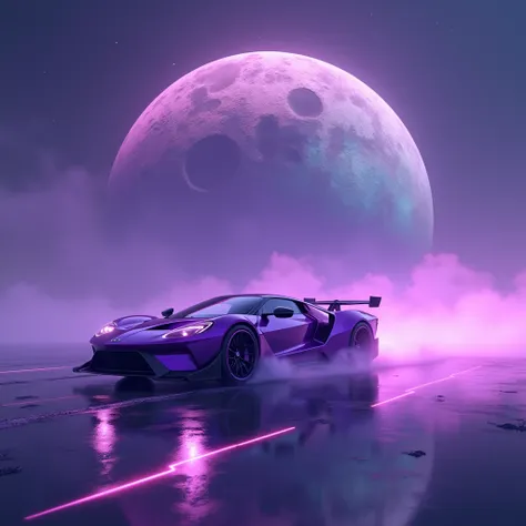 Make a trap album cover in the colors purple car drifting, lua giant 