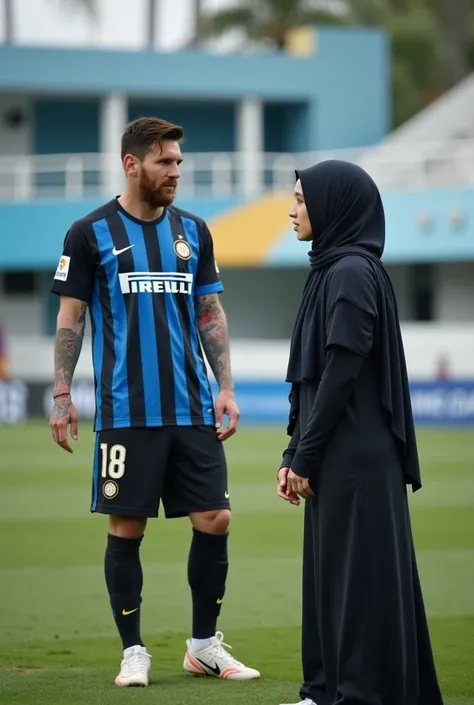 A picture of Messi in Inter Miami with a hijab girl away from him