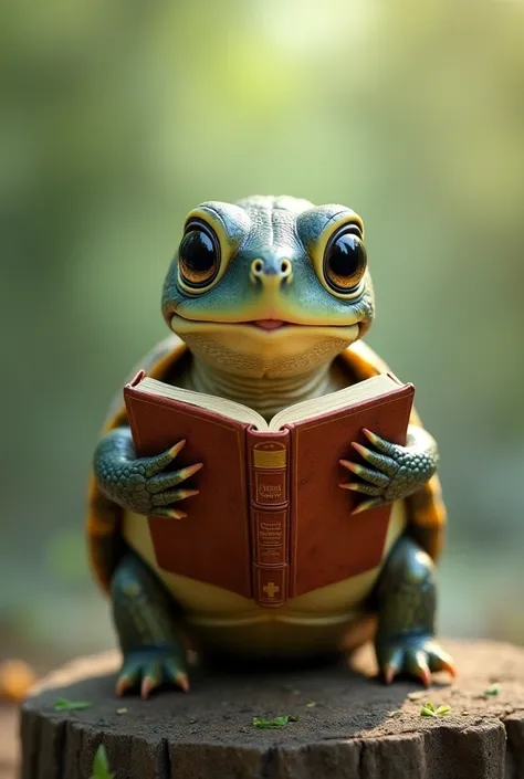 Little turtle with a bible in its hand 