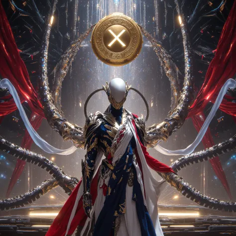 This visionary showcase presents a sophisticated, featureless, sleek alien immersed in a National Election Victory Day-inspired cosmic celebration, commemorating a significant political triumph in 2024. Its exoskeleton shimmers in patriotic metallic hues, ...