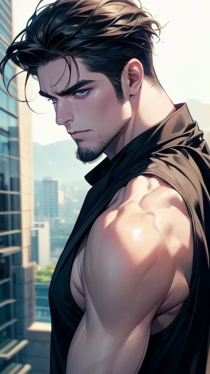 (  stupid,4K,8k,  highres,  masterpiece:1.2),  ultra-detailed,(realistic,photorealistic,photo-realistic:1.37),36-year-old man,3 day beard,cute anime ,Portraits,strong,Masculine,  dark hair,sharp jaw,    mesmerizing eyes    ,  perfectly combed hair,  cool a...