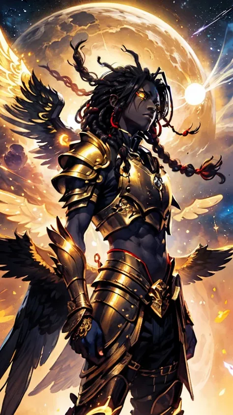 black male with golden chains floating outer space looking awesome
,
(( 1 man, solo, petite, long dreadlock hair, beautiful, armour, ))
,
((( )))
,
(((Glowing eyes, yellow eyes,  )))
,
(( ))
,
(( ))
,
(((  Wings, glowing wings,)))
,
()