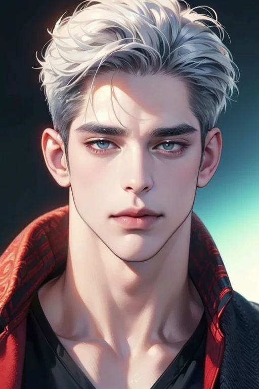 (  thong,4K,8k, highres, masterpiece:1.2), ultra-detailed,(realistic,photorealistic,photo-realistic:1.37),36-year-old man,3 day beard,Cute anime ,Portraits,strong,Masculine, dark silver hair ,sharp jaw,  mesmerizing eyes  , perfectly combed hair, cool anim...