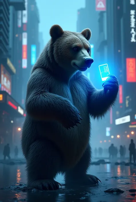 A bear has a blue sim card in 3000