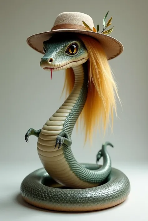 A snake with a hat and blonde hair with breasts