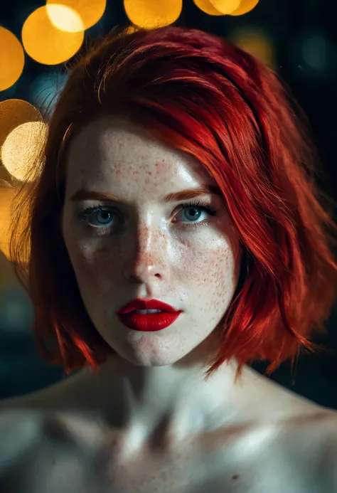 cinematic film still of  skin tone style
 pale white light skin tone shot of a pale woman with red lipstick and freckled hair, shallow depth of field, vignette, highly detailed, high budget, bokeh, cinemascope, moody, epic, gorgeous, film grain, grainy