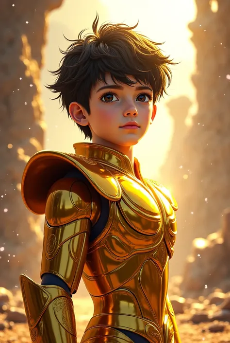 Boy in realistic Saint Seiya gold armor