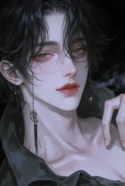  The beautiful fall of one of the people in the tattered anime
Bad Slytherin Boy、   midnight on a floating island、 Dark illustration 、20 years old、  Japan-Korea half、 smoothly drawn 、Gently drawn 、 black short hair、   handsome and well-groomed hair   、 coo...