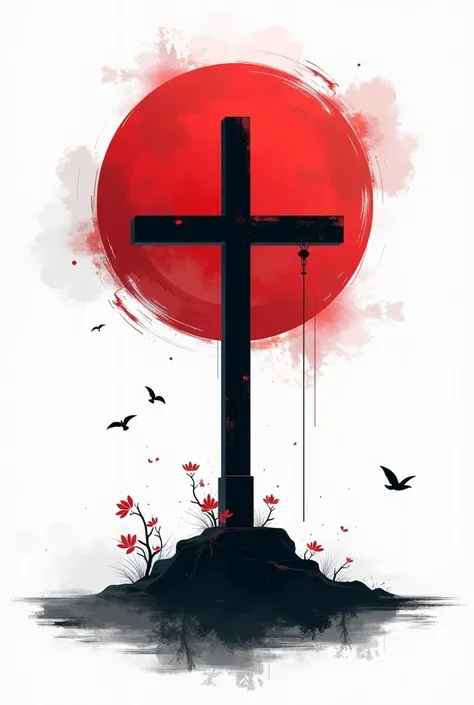 Art cross to print oriental Christian style t-shirt colors black white and red