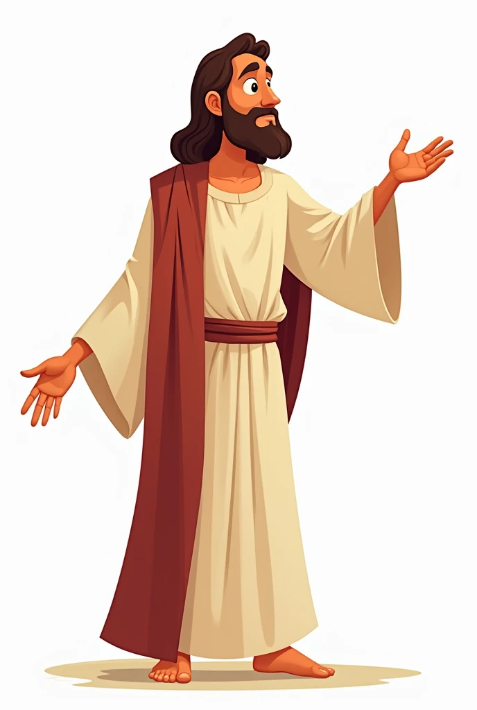  illustration,  ANIMATED STYLE ,  Character Design, Jesus extending his hand looking at the right side full body 
