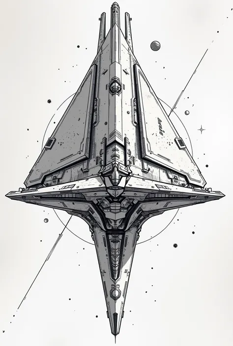 sketch, concept art, lineart, triangular, space station