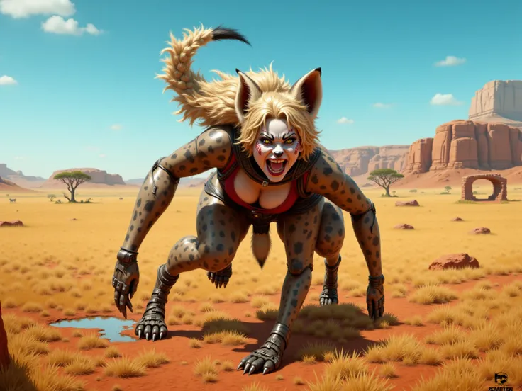 Harley Quinn as a hyena prowling the savannah 