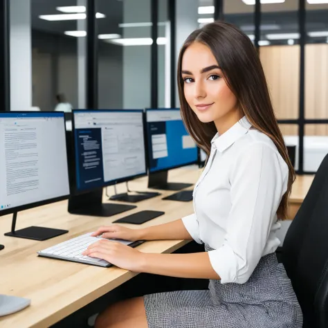 girl working in a modern office 