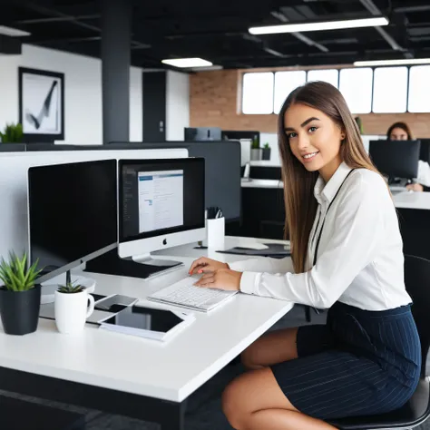 girl working in a modern office