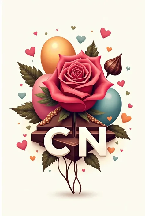 Logo with rose , chocolate , balloons and initials C N