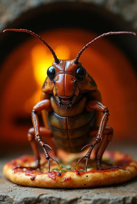 anthropomorphic cockroach Reddish brown, with a slightly oily sheen.
Segmented, with a rigid carapace (pronotum) covering the head.
Small, with two long, thin antennae that curve slightly.
Dark, protruding compound eyes.
three pairs of legs with small, vis...