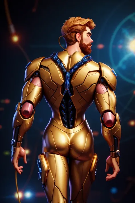  Male Cyborg with shiny mechanical parts,  intricate mechanical details ,  shiny mechanical joints , Cable, Cable,  science fiction,  portrait of a gunshot to the head,  upper chest , futuristic fantasy background, elegant futuristic design ,  looking at t...