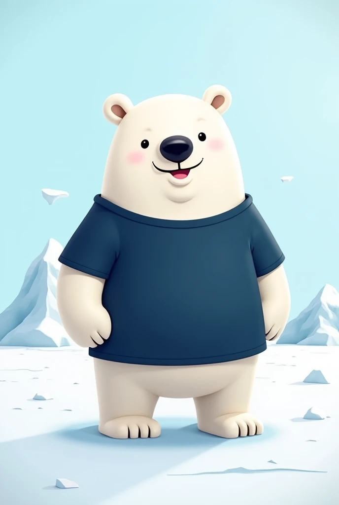 A polar bear resembling a chill guy with a dark blue t-shirt should have a cartoon effect 