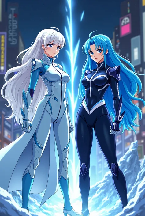 Luna Snow and Killer Frost combination in 90s anime style 