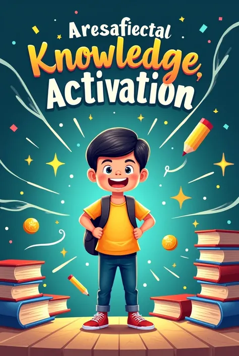 create a cover for 5th graders with a boy and , written in Portuguese: " Activating the Power of Knowledge: Intensification for SAEB !"