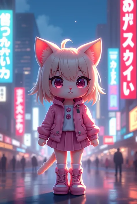 kitten　cute　Gal outfit　Shibuya background　Real