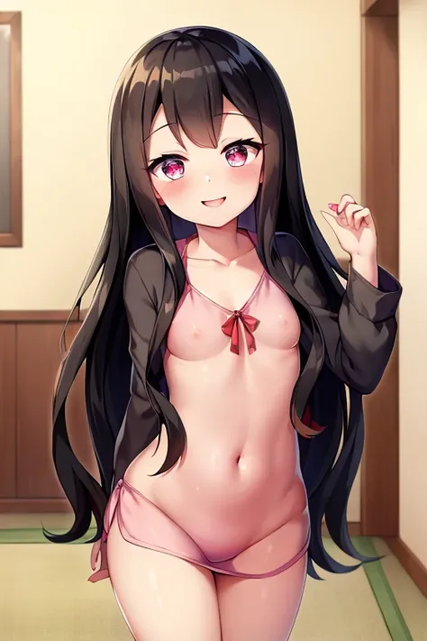 (( highest quality)), (( Masterpiece)), (be familiar with),  perfect face,  indoor, bedroom,  watching viewers,
One woman,  Gamemun Neko ,
開いた口,  ecstatic expression, blush, smile,
 small tits,  flat chested, Young girl,  lori,  s,  girl,
 long hair,  long...