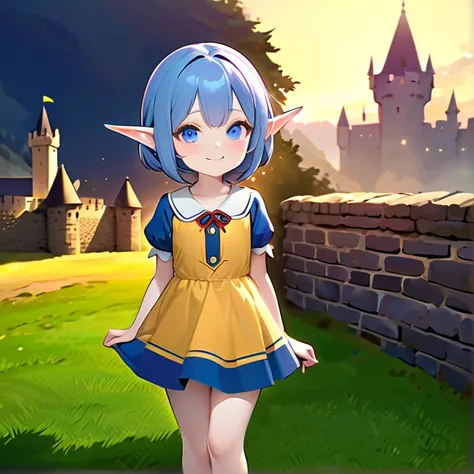 masterpiece, hd, high resolution, high quality, best quality, super detailed. solo character alone, multiple views. fantasy art.
{{(an 8-years-old elf-girl:(appearance: pale-skin. short-thick-messy-cobalt-blue-hair. adorable-face. very-short-elf-pointy-ear...