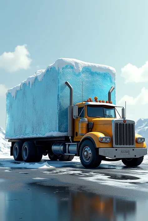 A truck loaded with a block of ice (side view)
 
