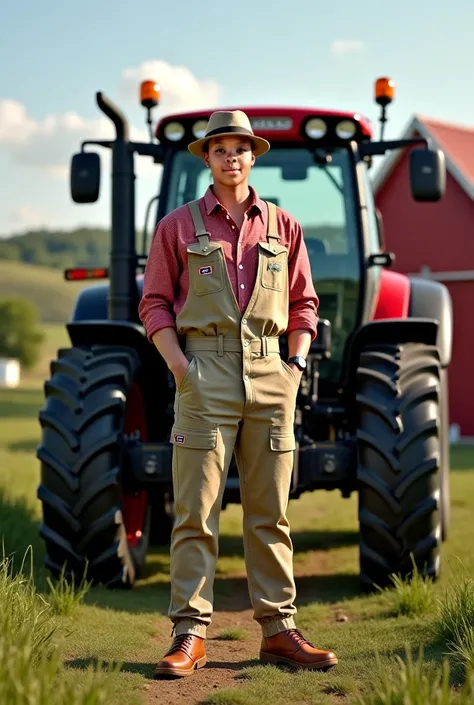 Me in front of my farm together with a tractor wearing gucci farm clothes