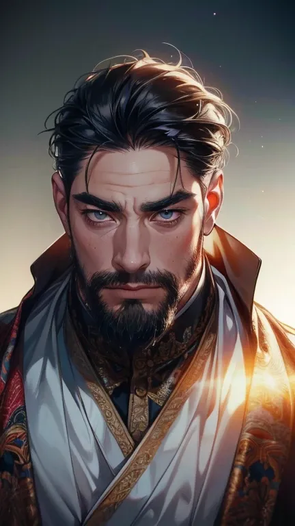 (       ,4K,8k,         highres,         masterpiece :1.2),         ultra-detailed    ,(realistic,photorealistic,photo-realistic:1.37),36-year-old man,3 day beard,Beautiful anime,Portraits,strong,Masculine,          with black hair  ,sharp jaw,            ...