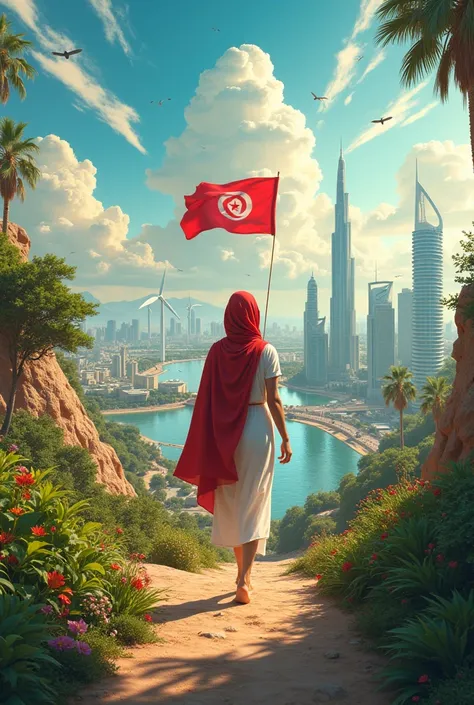 I draw me a picture of the state of Tunisia in 2050 after its development and write in the picture Vision 2050