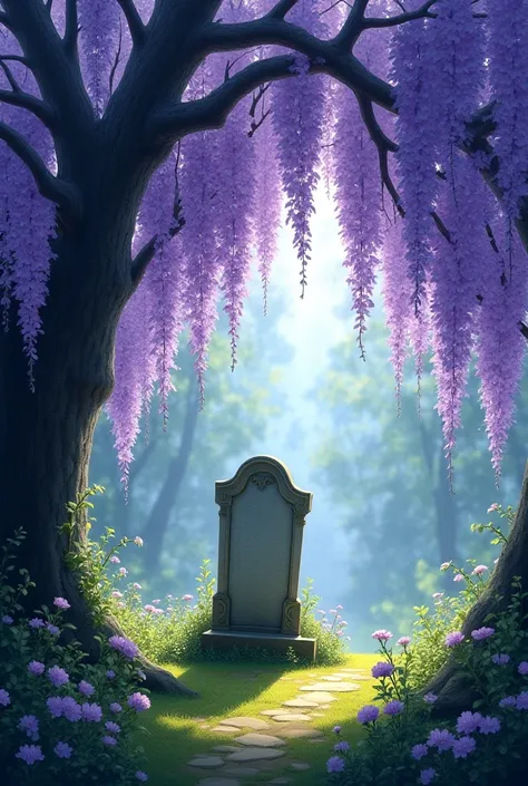 Wisteria subtree grave in flowers