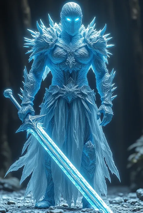 Ice armor with sword ,  high resolution,  Anatomically correct ,  High details,  side view,