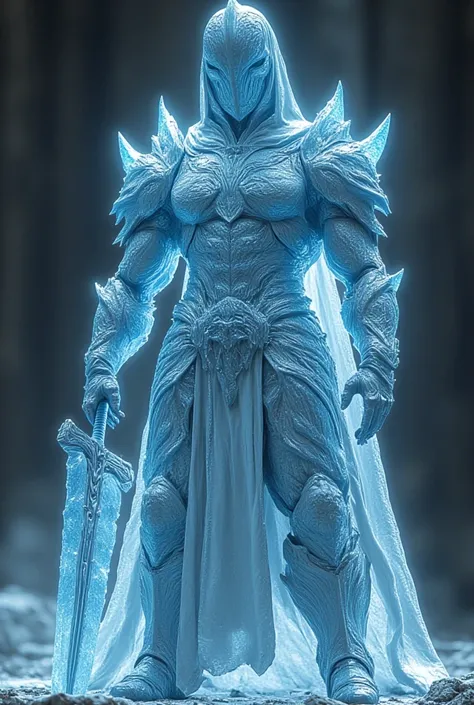 Ice armor with sword ,  high resolution,  Anatomically correct ,  High details,  side view,