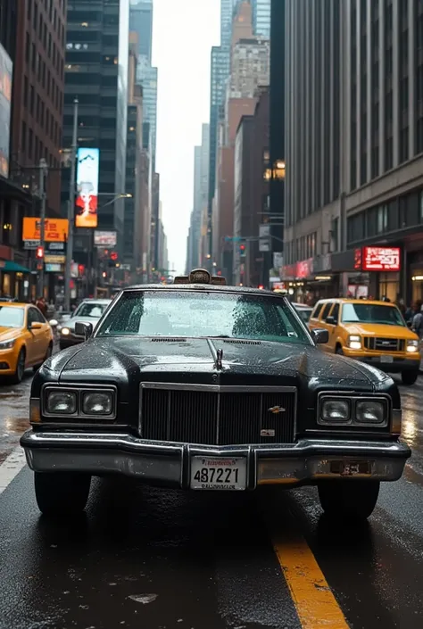 40 years old ozon671games went black oil car 1970,  New York Street,  dynamic lighting , traffic, View 3 /4