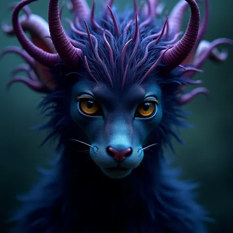 Fae Rare , a close up ,  face with colors around dark purple colors,  dark blue and black, blurry or blurred. dark, And without light. Hair and Magic. very magical. 